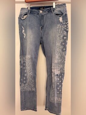 Nanette Lepore Thompson “Bandana” straight leg Boyfriend Jeans size 18W.